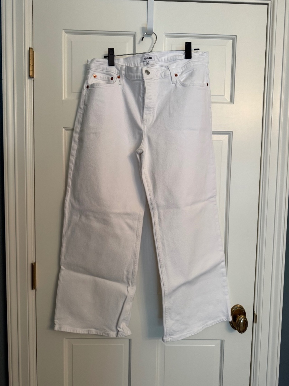 RE/DONE Women's High Rise Wide Leg Jeans White Stretch Denim Size 32